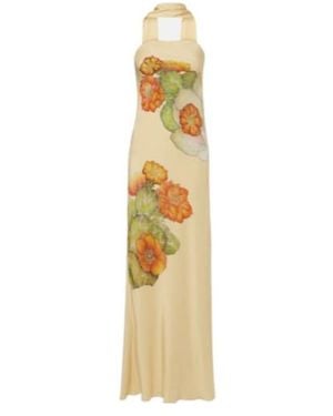 Rodarte Scarf-Detail Floral Silk Crepe Gown - Metallic
