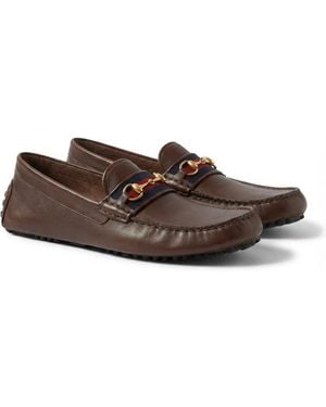 Gucci Web Stripe Driving Shoes - Brown
