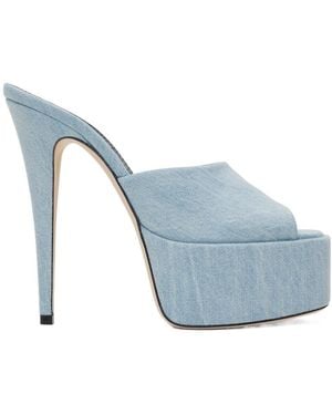 Paris Texas Marina 145Mm Denim Mules - Blue