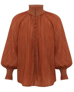 Zimmermann Aster Gathered Blouse - Brown