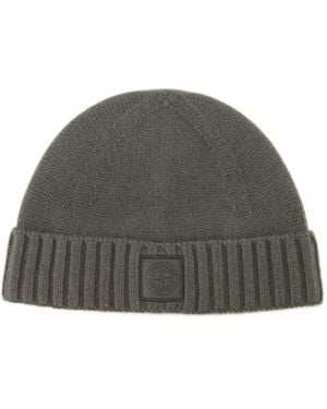 Stone Island Logo Patch Ribbed Beanie - Grey