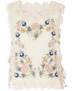 Sea Crochet-Trimmed Cotton Tank - White