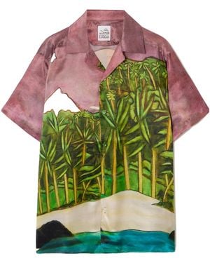 Donde Esteban Printed Silk-Satin Shirt - Green