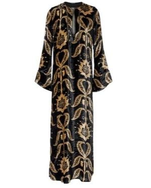 Johanna Ortiz Embroidered Velvet Maxi Dress - Black