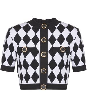 Balmain Buttoned Diamond Crop Top - Black