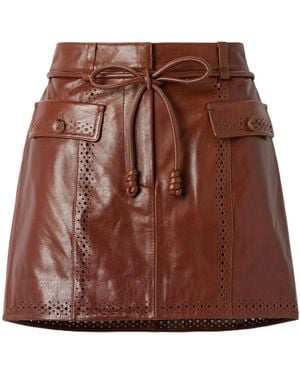 Ulla Johnson Luna Belted Laser-Cut Leather Mini Skirt - Brown