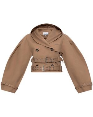 Ganni Double Breasted Short Trench Jacket - Brown