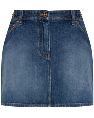 Versace Medusa Embellished Mini Denim Skirt - Blue