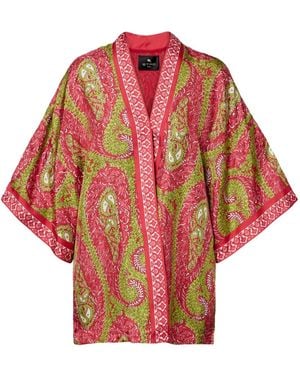 Etro Printed Silk Twill Wrap Coat - Red