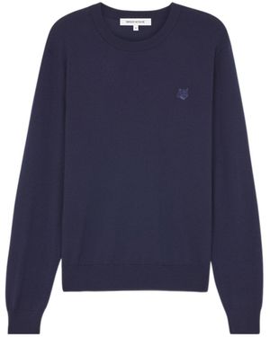 Maison Kitsuné Maison Kitsuné Bold Fox Head Patch Knitted Jumper - Blue