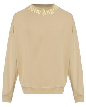Palm Angels Neck Logo Crewneck Sweatshirt - White