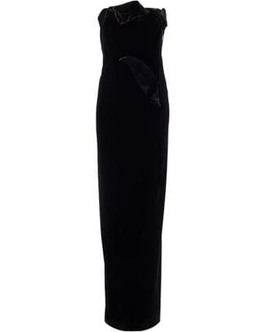 Leo Marilyn Cutout Floral-Appliqué Velvet Gown - Black