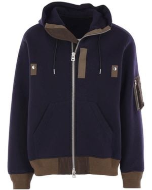 Sacai Colour-Block Zip-Up Hooded Jacket - Blue