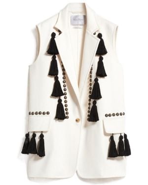Max Mara Tassle Detailed V-Neck Gilet - White