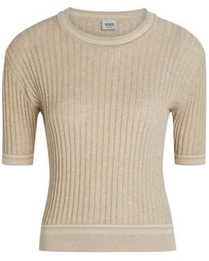 Tod's Cropped Cotton-Knit T-Shirt - Natural