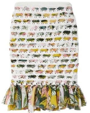 Oscar de la Renta Crochet Fringe Printed Skirt - White