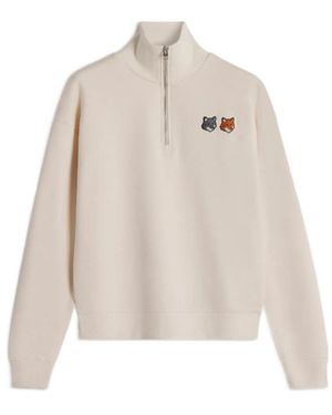 Maison Kitsuné Maison Kitsuné Fox Patch Half-Zip Sweatshirt - Natural