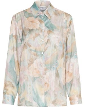 Marella Printed Silk Habotai Shirt - White
