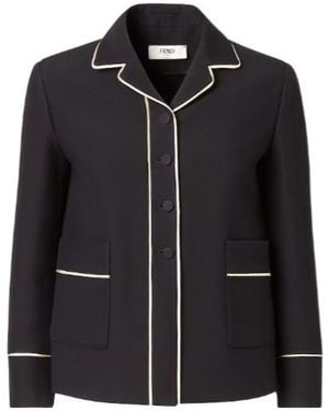 Fendi Long Sleeved Contrasted-Trim Jacket - Black