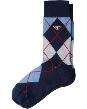 Prada Triangle-Logo Argyle Socks - Blue