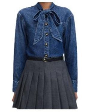 Self-Portrait Pussy-Bow Buttoned Shirt - Blue
