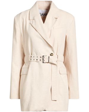 Ganni Solid Twill Single-Breasted Blazer - Natural