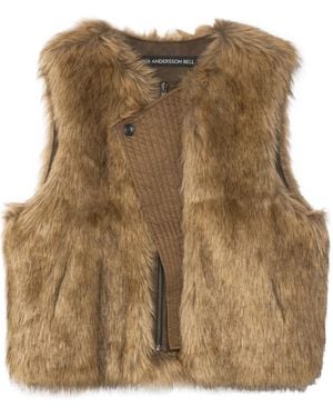 ANDERSSON BELL Curved Placket Reversible Faux Fur Vest - Natural
