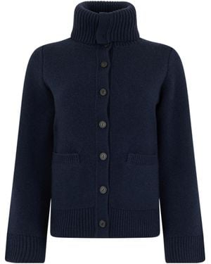 Vince Ribbed High Collar Cardigan - Blue