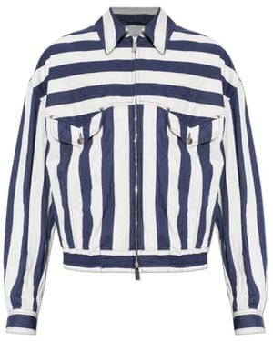 Versace Striped Cotton Denim Blouson - Blue