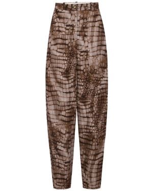 Elisabetta Franchi Alligator Print Lightweight Jersey Trousers - Brown