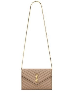 Saint Laurent Cassandre Matelassé Chain Wallet - White
