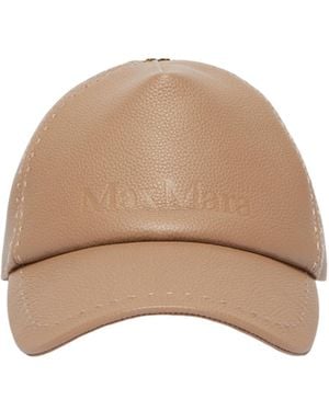 Max Mara Leather Baseball Cap - Natural