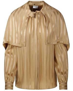 Saint Laurent Striped Bow-Tie Shirt - Brown