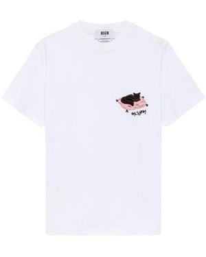 MSGM Embroidered Cat T-Shirt - White