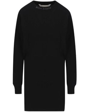 Palm Angels Logo Embellished Long-Sleeved Dress - Black