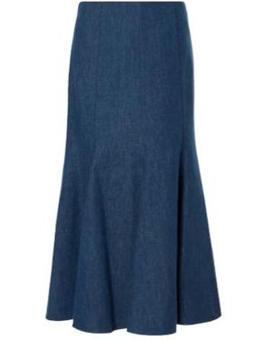 Gabriela Hearst Amy Flared Cotton And Linen Midi Skirt - Blue