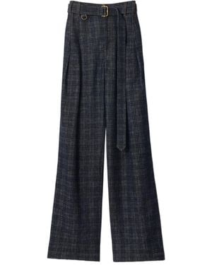 Burberry Straight-Leg Checked Belted Trousers - Blue