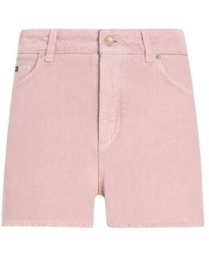 Dolce & Gabbana Logo Plaque Frayed Hem Denim Shorts - Pink