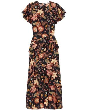 Ulla Johnson Amaia Tiered Ruffled Floral-Print Silk Midi Dress - White