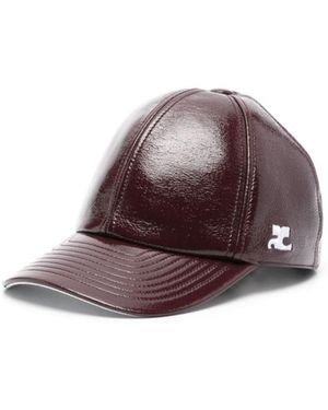 Courreges Logo-Embroidered Patent Cap - Brown