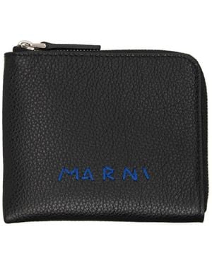 Marni Logo-Embroidered Zip-Around Wallet - Black