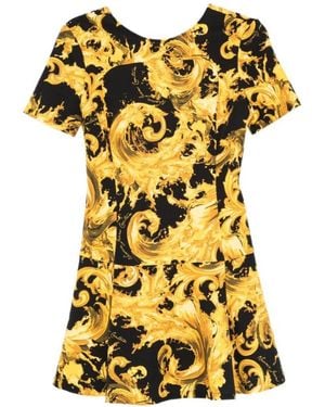 Versace Jeans Couture Couture Baroque Printed Crewneck Mini Dress - Yellow