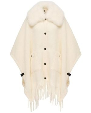 Moncler Shearling Collar Mohair, Alpaca Wool Blend Cape - Natural