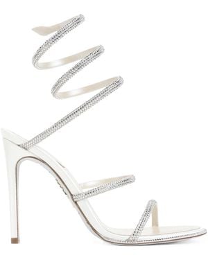Rene Caovilla Crystal Spiral Heeled Sandals - White
