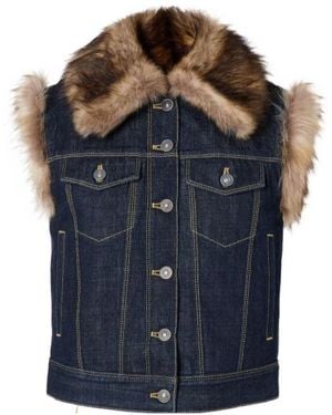 Fendi Denim And Shearling Gilet - Blue