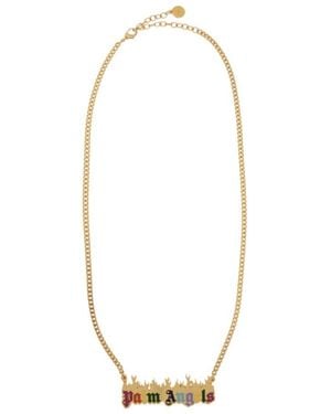 Palm Angels Logo Charm Chain Necklace - White