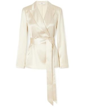 JOSEPH Belted Silk-Satin Jacket - White