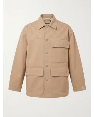 Gucci Gg Detail Denim Jacket - Natural
