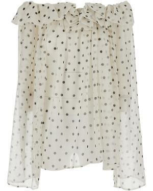 MSGM Ruffled Polka-Dot Top - White