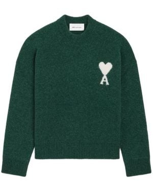 Ami Paris Logo Detailed Crewneck Jumper - Green
